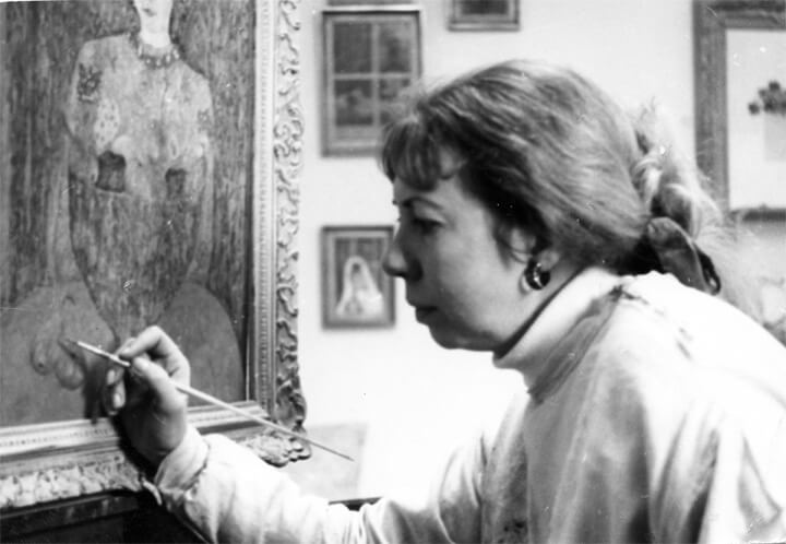 Celeste painting at her easel which was taken around 1970 by Edward with his favourite Leica camera.