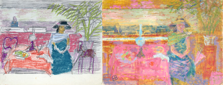 Pastel and smaller oil study for The Red Umbrella.